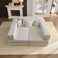 Oversized Upholstered Sectional Sofa Couch Set, Modular 118.2 ' L Shaped Floor Living Room Sofa Set With 6 Pillows, DIY Combination Sofa Couch for living rooms, apartments,bedrooms, Light Grey