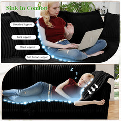 Slip-covered Armchair with 1 Big Back Cushion and 2 Big Toss Pillows, Single Deep Seat Comfy Single Couch Sofa Multiple Large Soft Pillows, Black Corduroy Fabric