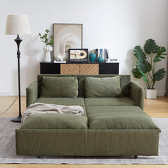 MH'' 64.5 Inch Sleeper Sofa Bed  3-in-1 Adjustable Sleeper with Pullout Bed   2 Pillows and Side Pockets  Soft Corduroy Convertible Sleeper Sofa Bed for Living Room Bedroom Apartment Office