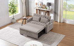 Convertible Sofa Bed Loveseat with USB Ports, Side Pockets, Cup Holders & Swivel Phone Holder, Light Grey Bella Fabric