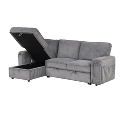 U_STYLE Upholstery Sleeper Sectional Sofa with Storage Bags and 2 cup holders  on Arms