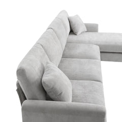Modern Oversized L-shaped Sectional Sofa with Chaise and Free Pillows, Chenille Fabric, 119*55 Inches, Light Gray