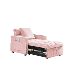 Modern Velvet Three-in-One Sofa Bed Chair with Adjustable Backrest in Pink