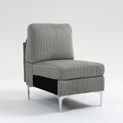 Modular Sectional Sofa Armless Seat Module, Corduroy Accent Chair with Back Cushion, Gray