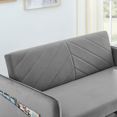 MH' Sleeper Sofa Bed w/USB Port, 3-in-1 adjustable sleeper with pull-out bed, 2 lumbar pillows and side pocket, soft velvet convertible sleeper sofa bed, suitable for living room bedroom