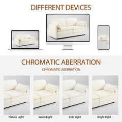 69' PLUSH CLOUD LOVESEAT: Modular 2-Seater Sectional Sofa with 22' Beige Chenille Cushions + 2 Throw Pillows - Compact Size for Apartment, Living Room, Bedroom (Beige)