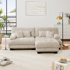 Cloud Couch Sectional Sofa for Living Room, Chenille 2 Seater Sofa with 2 Lumbar pillows and 2 throw pillows , Upholstered Wide Arm Sofa with Convertible Ottoman,Chenille Light coffee
