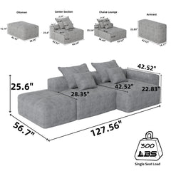 Modern Oversized Modular Sectional Sofa with Ottoman, Seat, Chaise lounge and Armrest, Sparkling Chenille Fabric Soft Cushion Sofa with 4 Pillows,4 PCS DIY Combination Tufted Sofa,No Assembly Required
