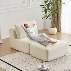 Modern Memory Foam Compressed Sofa,Single Chaise Longue for Living Room,Pet-Friendly Cloud Modular Sectional Sofa,Corduroy Fabric,Movable Ottoman,No assembly required,Beige