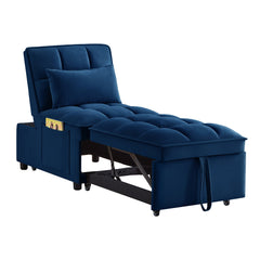 4 in1 Multi-Function Single Sofa Bed with Storage Pockets,Tufted Single Pull-out Sofa Bed with Adjustable Backrest and Pillows ,Convertible  Chaise Lounge, Navy