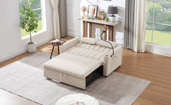 Convertible Sofa Bed Loveseat with USB Ports, Side Pockets, Cup Holders, Swivel Phone Holder, Beige, Bella Fabric