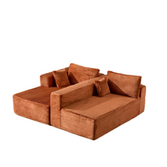 Compression Sectional Couch with Comfy Chaise, Boneless L Shape Sofa with Deep Seat, Minimalist Modular Couches Sleeper for Living Room Bedroom Apartment Lounge,corduroy,Brown