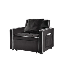 Modern Velvet Three-in-One Sofa Bed Chair Adjustable Recliner Black