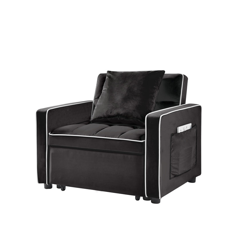 Modern Velvet Three-in-One Sofa Bed Chair Adjustable Recliner Black