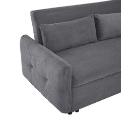 Modern Convertible Pull-out Sofa Bed with USB Ports, Dark Grey Corduroy, 57.48'