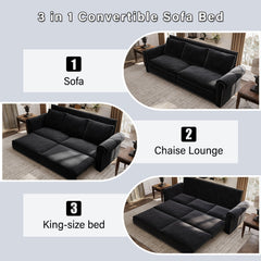 93.7 ' King Pull Out Sofa Bed, Chesterfield Sofa, 3-in-1 Velvet Convertible Sleeper Sofa with Nailhead Trim & Rolled Arm, Multi-Functional Sofa Bed for Living Room, Bedroom, Apartment, Office, Black