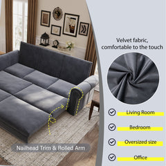 93.7 ' King Pull Out Sofa Bed, Chesterfield Sofa, 3-in-1 Velvet Convertible Sleeper Sofa with Nailhead Trim & Rolled Arm, Multi-Functional Sofa Bed for Living Room, Bedroom, Apartment, Office