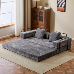 Floor Couch,Compression Sofa,Convertible Floor Sofa Bed-with Pillow Back Support Armrest,Comfy Futon Couch Lounge Sleeper Bed,Chenile fabric,for Living Room Bedroom (DARK-GREY)