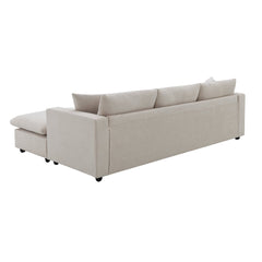 Modern Sectional Sofa with Movable Ottoman and Throw Pillows in Beige, Polyester Fabric, 101*66 inches