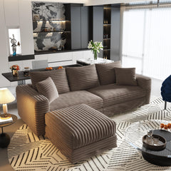 82.7 ' Plush Corduroy 3-Seat Sofa, Modern Comfy Upholstered Sofa Cloud Couch, Deep Seat Couches with Soft Pillows and 1 Ottomans, Convertible Sofa Lounge Chair, for Living Room,Apartment,Office,Camel