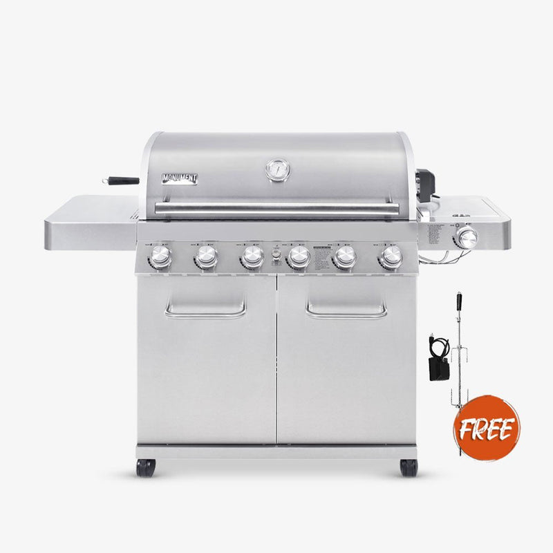 Monument Grills 77352 | Full Stainless Propane Gas Grill with Free Rotisserie Kit