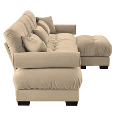 Super Comfort Oversized Modular Velvet Sectional Sofa with Movable Ottoman, Camel, Convertible L Shaped Couch for Living Room