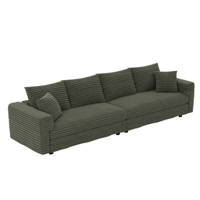102.4 ' Plush Corduroy 4-Seat Sofa,Modern Comfy Upholstered Sofa Cloud Couch,Deep Seat Couches with Soft Pillows,Convertible Deep Seat Sofa Lounge Chair for Living Room Bedroom,Apartment,Office,Green