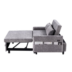 Contemporary Grey Pull Out Sleep Sofa Bed Loveseat with Adjustable Backrest, Storage Pockets, USB Ports and 2 Soft Pillows
