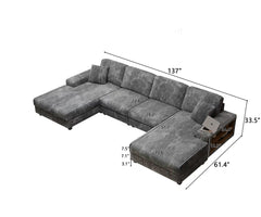 Convertible U-shaped Combination Sofa, Corduroy Fabric, Modern Comfortable Large Size 4 Seat Sofa, Living Room Double Lounge Chair , Dark Grey