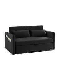 MH' Sleeper Sofa Bed w/USB Port, 3-in-1 adjustable sleeper with pull-out bed, 2 lumbar pillows and side pocket, soft velvet convertible sleeper sofa bed, suitable for living room bedroom