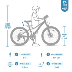 Mountain Bike for Girls and Boys Mountain 24 inch shimano 6-Speed bike
