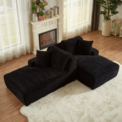 Compressible double chaise lounge - No Assembly Required, Fluffy Modern Sleeper Loveseat for Indoor Living Room Bedroom Reading