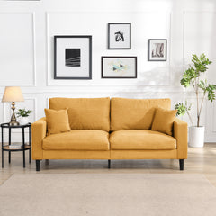 Modern Upholstered 3 Seat Sofa, High Resilience, Orange Corduroy, 74 Inches