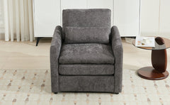 Cozy Upholstered Armchair with Double Cushion in Grey Chenille, 31.9 Inches