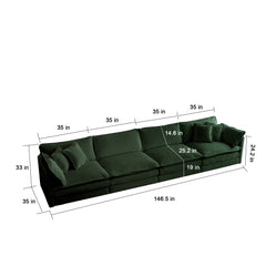 Modular Sectional Sofa for Living Room,U Shaped Couch 5 Seater Convertible Sectional Couch with 1 Ottoman ,Green Chenille