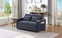 Convertible Sofa Bed Loveseat with USB Ports, Side Pockets, Cup Holders, and Phone Holder in Blue Grey Bella Fabric, 55.9'