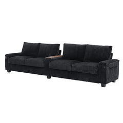Modern 4-Seater Corduroy Sofa Couch with USB Ports and Hidden Storage in Black