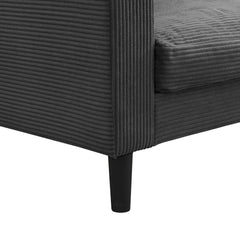 Modern Upholstered 74' High Resilience Three Seater Sofa, Dark Gray Corduroy with Wooden Frame