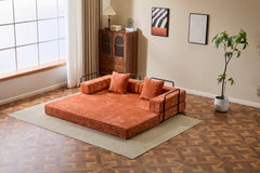 Floor Couch,Compression Sofa,Convertible Floor Sofa Bed-with Pillow Back Support Armrest,Comfy Futon Couch Lounge Sleeper Bed,chenille fabric,for Living Room Bedroom (orange)