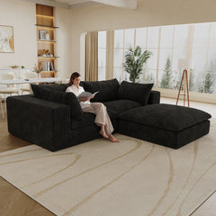 39.8' Cloud Sofa,Corduroy Fabric,Deep Seat Couches,Double-layer design,Removable  Cushion,No Assembly, DIY Combination for Living room, Bedroom,Conference room ,Apartment,Black