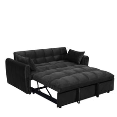 65 '3-in-1 foldable large size sofa bed, modern velvet double sofa, sofa bed with adjustable back, storage bag and pillow, suitable for living room, bedroom (biack)