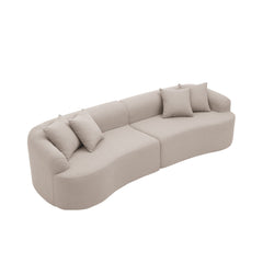 Curved Modular Sectional Sofa in Lamb's Wool Fabric, Modern Minimalist Style, Compressed (No Assembly Required), Comfy for Living Room & Bedroom - Brown