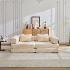 Compression Sofa,Convertible Floor Sofa Bed with Fixed-Shape Frame, Loveseats Boneless Modular Sectional Sofa,No Assembly Required,Chenille fabric,for Living Room Bedroom,Beige