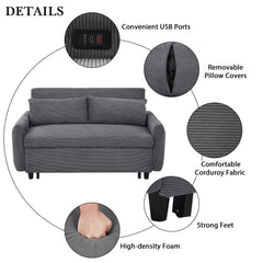 Modern Convertible Pull-out Sofa Bed with USB Ports, Dark Grey Corduroy, 57.48'
