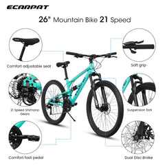 A26207 26 Inch Steel Frame Shock Fork Plus Shock Absorber 21-speed Unisex Mountain Bike