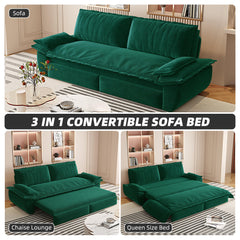 73.2' Queen Pull Out Sofa Bed,3-in-1 Convertible Sleeper Sofa,Multi-Functional Velvet Loveseat Bed,Green(New Sku:W1885S00198/W1885S00231)