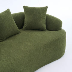 LY-025S Green Curved Loveseat: Compressed No Assembly, Chenille Small Sofa, 30D Sponge, Compact for Apartments, 65' L, 300Lbs, 3 Pillows