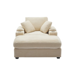 [VIDEO/New]Corduroy Upholstered Chaise Lounge Sofa with Handrail storage ,Movable ottoman,Cupholders,Detachable Cushions Deep Seat for Living Room Office,3 colour