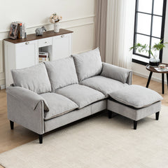 Convertible Combination Sofa, Sofa L-Shaped, Sofa with Footstools with Storage, Beige Sofa for Living Room, Living Room/Bedroom/Office/Small Space 3-Seater Combination Sofa - Beige