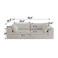 39.8' Cloud Sofa,Corduroy Fabric,Deep Seat Couches,Double-layer design,Removable  Cushion,No Assembly, DIY Combination for Living room, Bedroom,Conference room ,Apartment,White